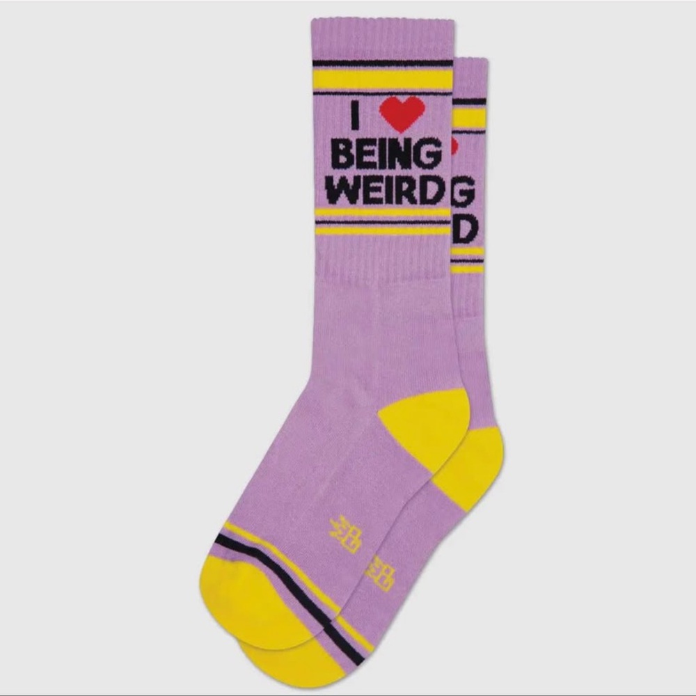 Purple and Yellow 'I Love Being Weird' Socks
